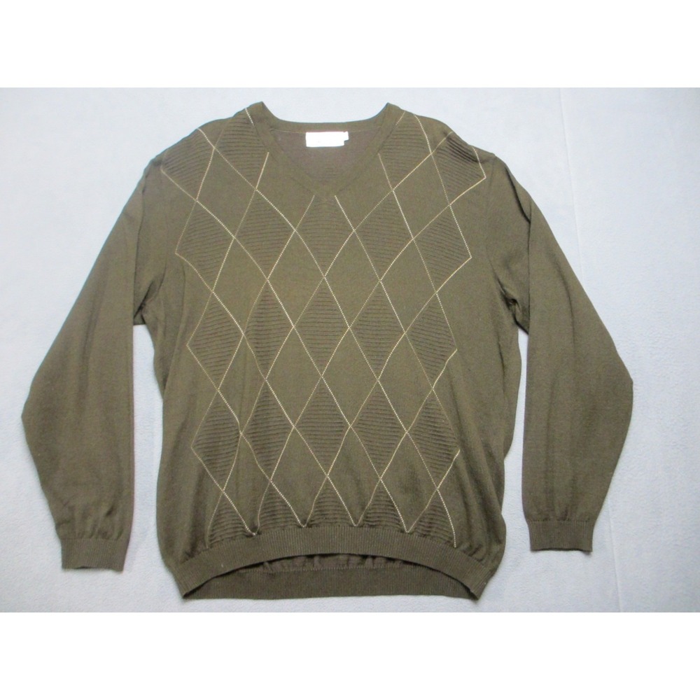 St. Croix Sweater Mens Large Green Excellent Argyle Diamond V-Neck Pullover